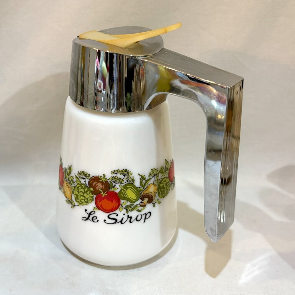 VTG 1970s Gemco Spice of Life Le Sirop Milk Glass Syrup Dispenser